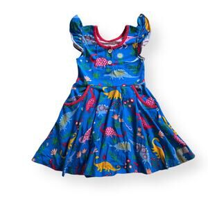 Eleanor Rose blue dinosaurs & flowers Maci dress